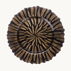 Black & Gold Leaf Vein Pattern Glass Plate 58005