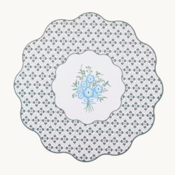 Blue Floral Bouquet Printed Scalloped PP Placemat 52202