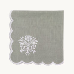 Gray Green Embroidered White Floral Napkin 52005