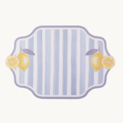 Blue-White Striped Lemon Printed Faux Leather Placemat 54311