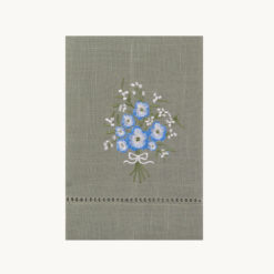 Gray Green Embroidered Blue Flower Bouquet Napkin 52072