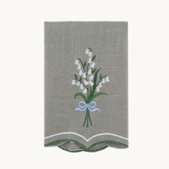 Gray Green Embroidered Lily of the Valley Bouquet Napkin 52009
