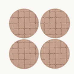 Beige Grid Stitched Faux Leather Coaster 52015
