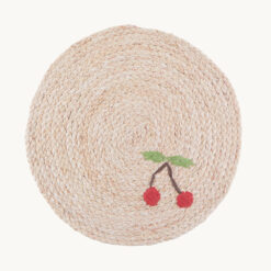 Cherry Embroidered Natural Corn Husk Woven Placemat 51043