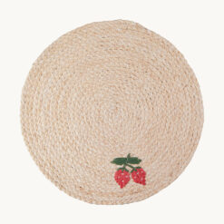 Strawberry Embroidered Natural Corn Husk Woven Placemat 51070