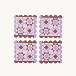 Geometric Quilt Print Scalloped Edge Ceramic Coaster Set 51005