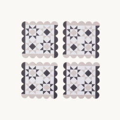 Alternative view of Geometric Quilt Print Scalloped Edge Ceramic Coaster Set 51005