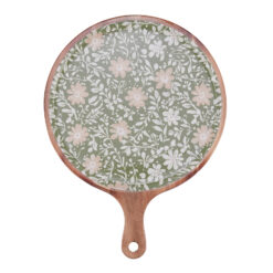 Green Floral Round Wood Paddle Serving Tray