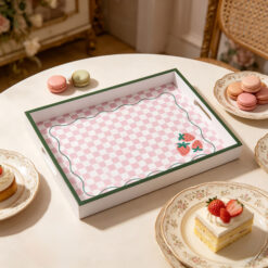 Alternative view of Pink Checkerboard MDF Rectangular Serving Tray PK64009