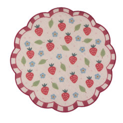 Scalloped Strawberry Print Jute Round Placemat