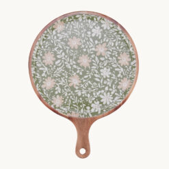 Green Floral Round Wood Paddle Serving Tray PK64003